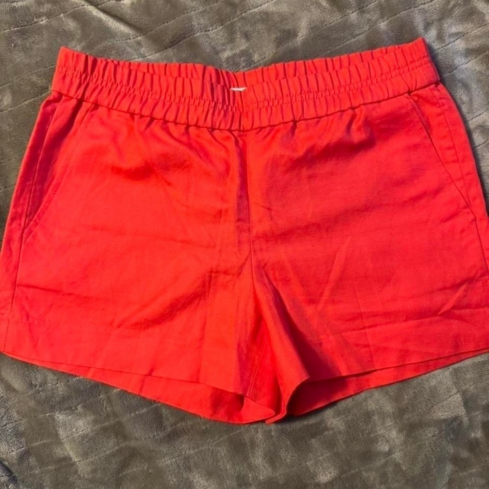 J.Crew Bright Red Linen Cotton Blend Pull On Elastic Waist Shorts G3728 Size 4